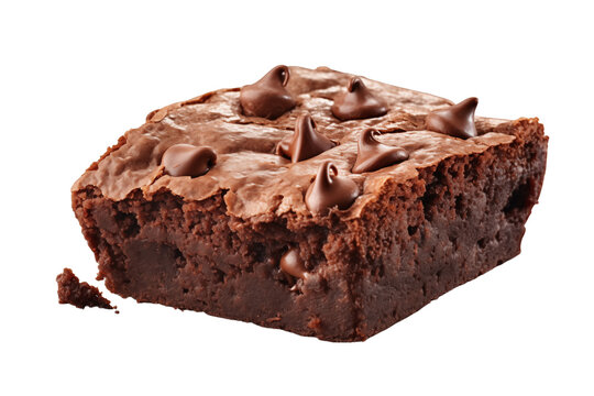 PNG cutout of chewy chocolate brownie with chocolate chips, perfect for dessert menu, isolated on transparent background.