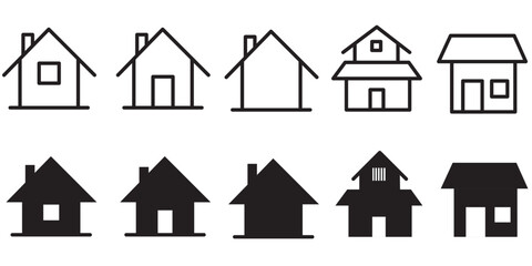 Web home icon set for websites and apps. Simple house symbol. Flat real estate sign