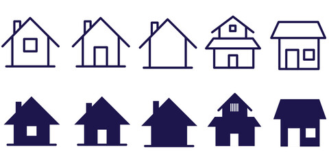 Home button icons set. Home page icon. Simple house symbols. Building icon.