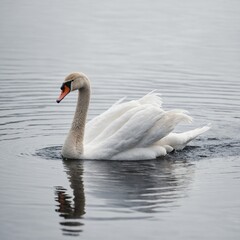 Fototapeta premium A graceful swan gliding serenely on water, surrounded by a white background.