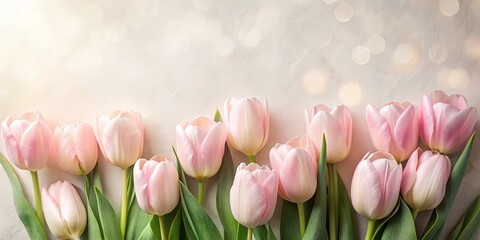 Obraz premium Soft Pink Tulips on a Light Background A Delicate Springtime Floral Arrangement