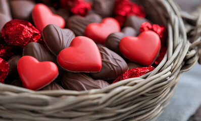 Obraz premium Romantic basket of chocolates for Valentine’s Day