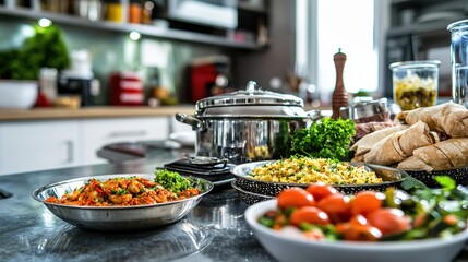 Obraz premium Cooking delicious meals at home kitchen food preparation warm close-up culinary creativity for health and well-being