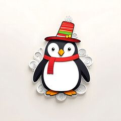 Fototapeta premium Festive Penguin with Gift and Joyful Expression