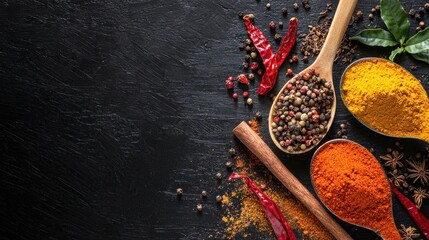 Cooking with spices culinary arts kitchen food photography dark surface close-up flavor exploration