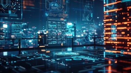 Fototapeta premium Futuristic Cityscape with Holographic Displays