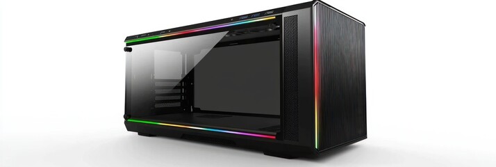 Black Gaming PC Case with RGB Lighting and Tempered Glass Side Panel