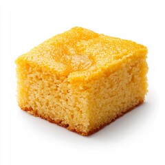 Macro Shot of Savory Golden Cornbread Cake on White Background