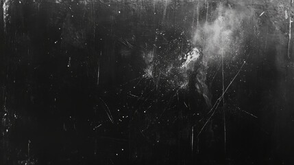 Dust and scratches overlay for vintage photo editing. Black grunge abstract design with space for text.