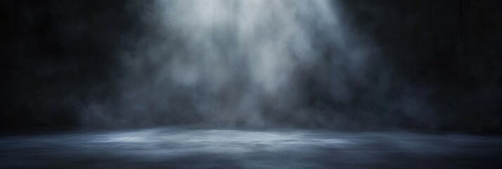 Dark abstract cement wall with floating smoke in studio room for product display backdrop.