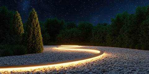 Fototapeta premium Creative Spiral Light Design Illuminating an Outdoor Decor Pathway with Enchanting Glow and Ambiance
