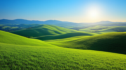Open green field and clear blue skies.