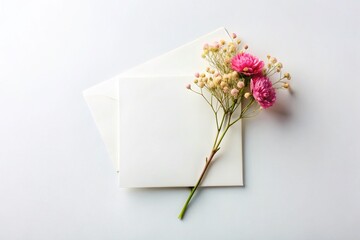 Blank Card Mockup, Wedding Invitation, Wax Flower, Top View, Fashion Photography