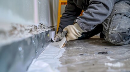 A worker using a duct tape to seal any gaps or seams in the insulation for maximum effectiveness.