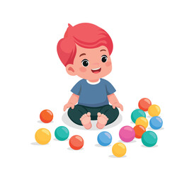 cute little baby boy playing with colorful balls