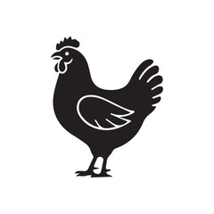 Black Silhouette of a Chicken Isolated on White Background