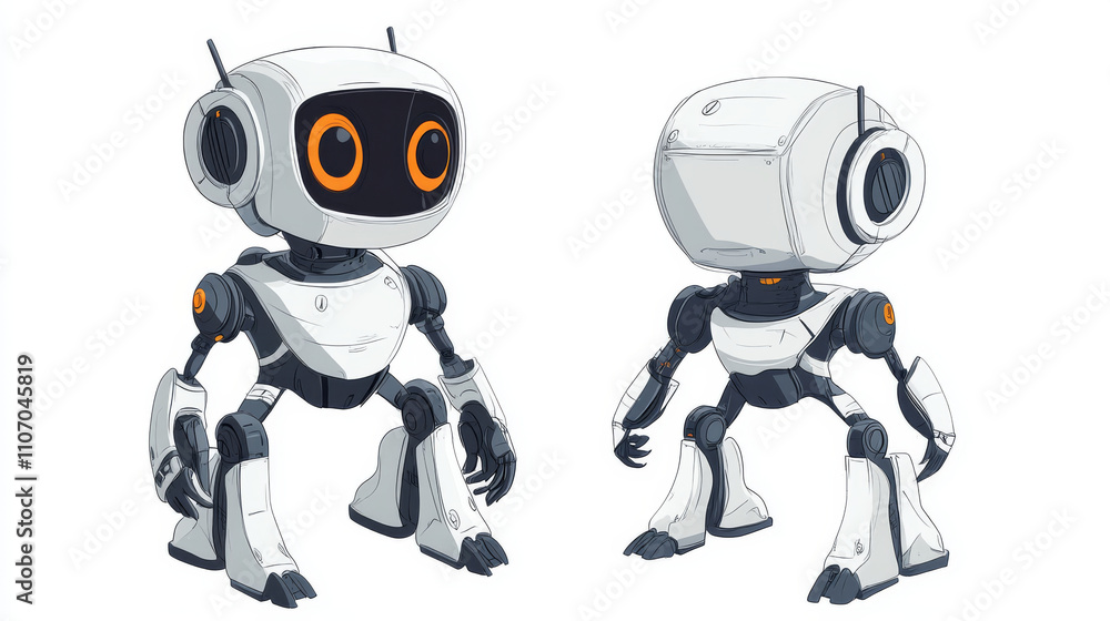 Poster artificial intelligence robot, cartoon vector illustration isolated on background. development of ro
