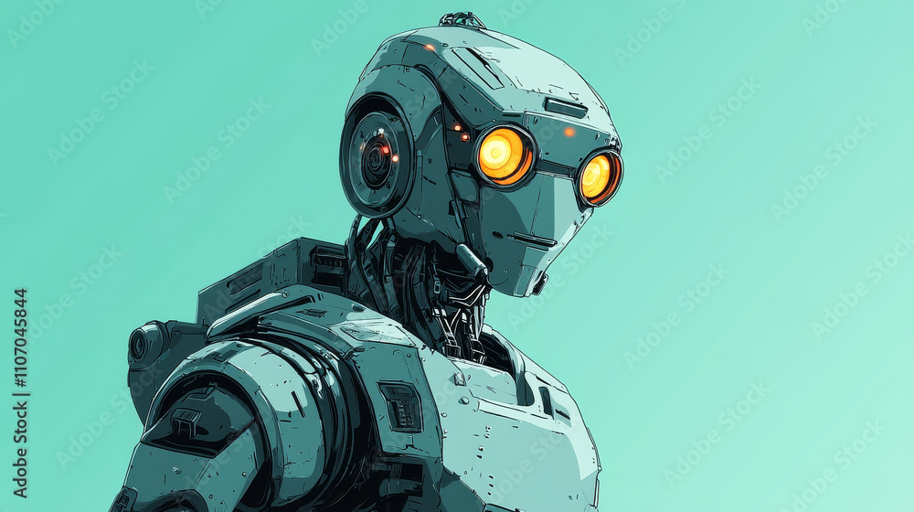 Poster artificial intelligence robot, cartoon vector illustration isolated on background. development of ro