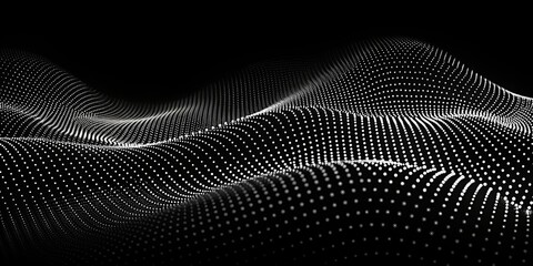 Abstract Wavy Pattern of White Dots on Black Background