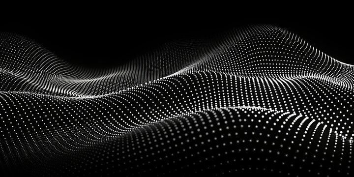 Abstract Wavy Pattern of White Dots on Black Background