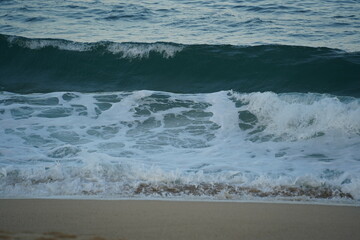 Winter seascape with crashing waves