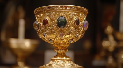 Ornate Gold Chalice with Gemstones and Intricate Details