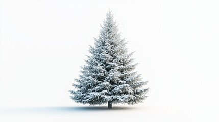 Snow-covered Christmas tree decorated for the holiday season with festive ornaments and a star on top
