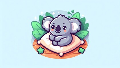 Obraz premium Cute Koala Lay On The Pillow - Cartoon illustration