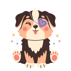 Fototapeta premium Cute sitting dog. Puppy with an eye patch. Animal in childish style. Childrens character.