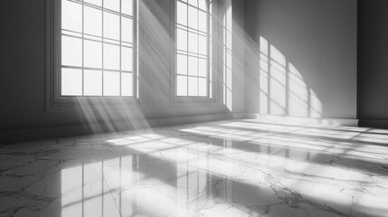 Sunbeams Streaming Through Windows Onto Marble Floor