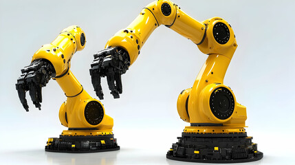 Industrial Robotic Arms, Yellow Automation Machinery, Precise Movement, and Efficient Manufacturing Processes