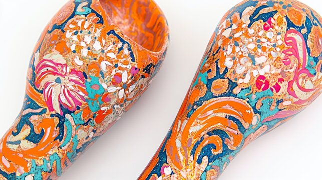 Vibrant Painted Gourds: A Decorative Floral Masterpiece