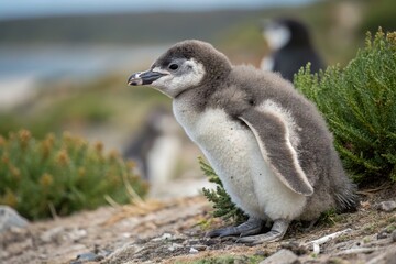 Fototapeta premium Magellan Penguin Chick – Cute Baby Penguin in Natural Habitat