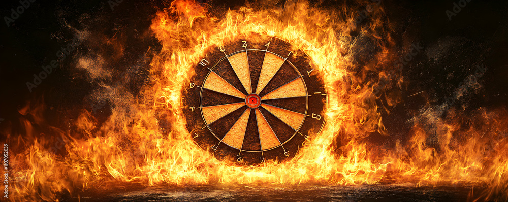 Poster fiery dartboard, an abstract background of burning target