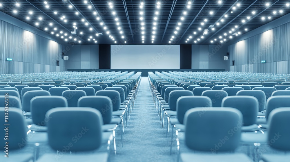 Aufkleber a spacious conference hall with rows of empty chairs, ready for an event or presentation.