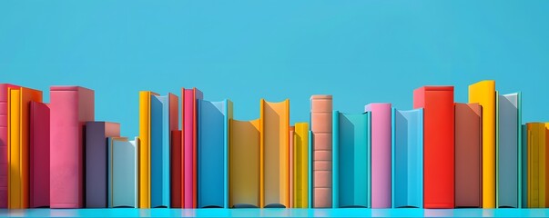 Obraz premium Colorful Books Arranged On A Bright Blue Shelf
