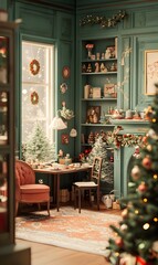 Christmas concept doll room interior simple neat,generation AI