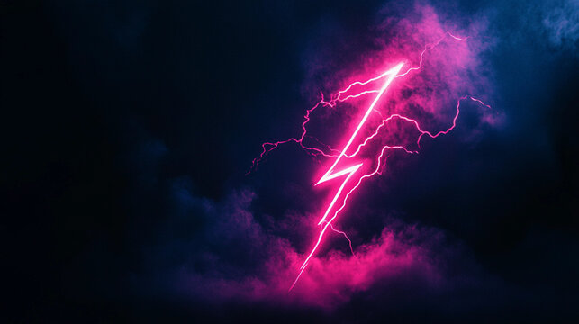Fototapeta A bright pink bolt of neon lightning clouds wallpaper supercharged background