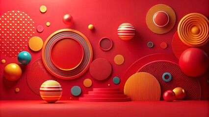 Abstract red and orange geometric shapes with a platform