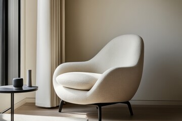 home decor inspiration, cozy boucle fabric throw drapes on modern chair in minimalist setting with plenty of natural light