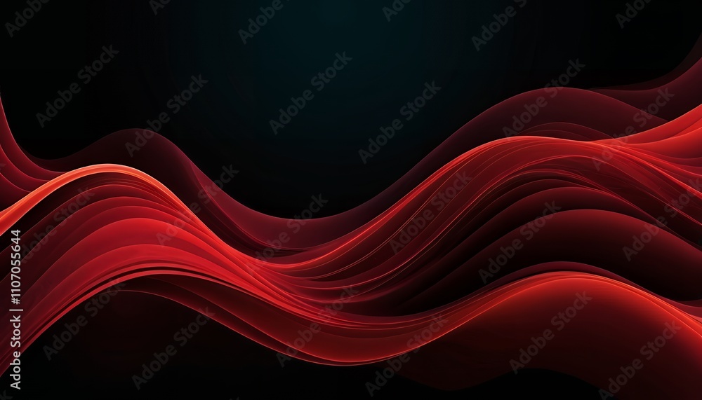 Poster abstract red waves dark background dynamic fluid flowing design elegant swirling curves