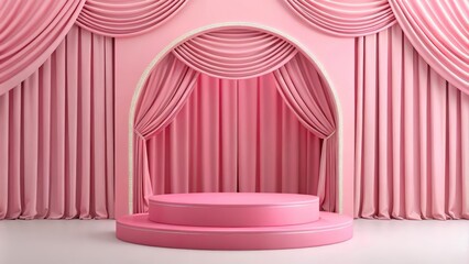 A beautifully styled scene featuring a pink circular stage showcasing design and production elements for a vibrant presentation.