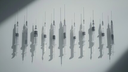 Health concept in focus syringes in shadow from a medical laboratory perspective