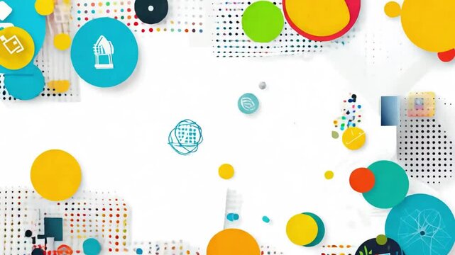 Abstract Geometric Design with Play Button and Colorful Shapes