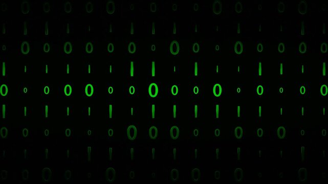 Falling 0 and 1 binary numbers creating a mesmerizing digital rain effect with computer science and technology influence in seamless loop animation