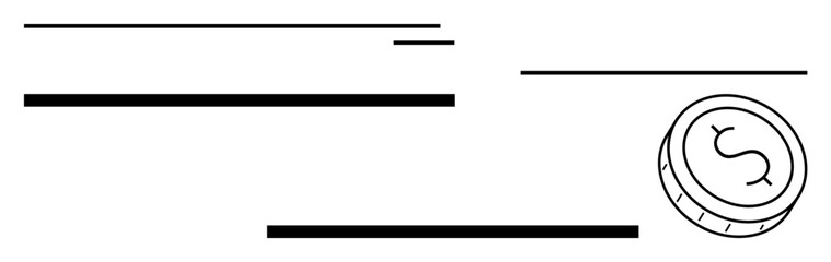 Horizontal lines vary in thickness with a dollar coin icon having minimalistic design. Ideal for financial concepts, economic studies, savings, investment, business presentations, marketing