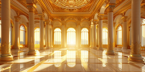 Fototapeta premium Majestic Room Featuring Towering Columns and a Beautifully Decorated Vaulted Ceiling 