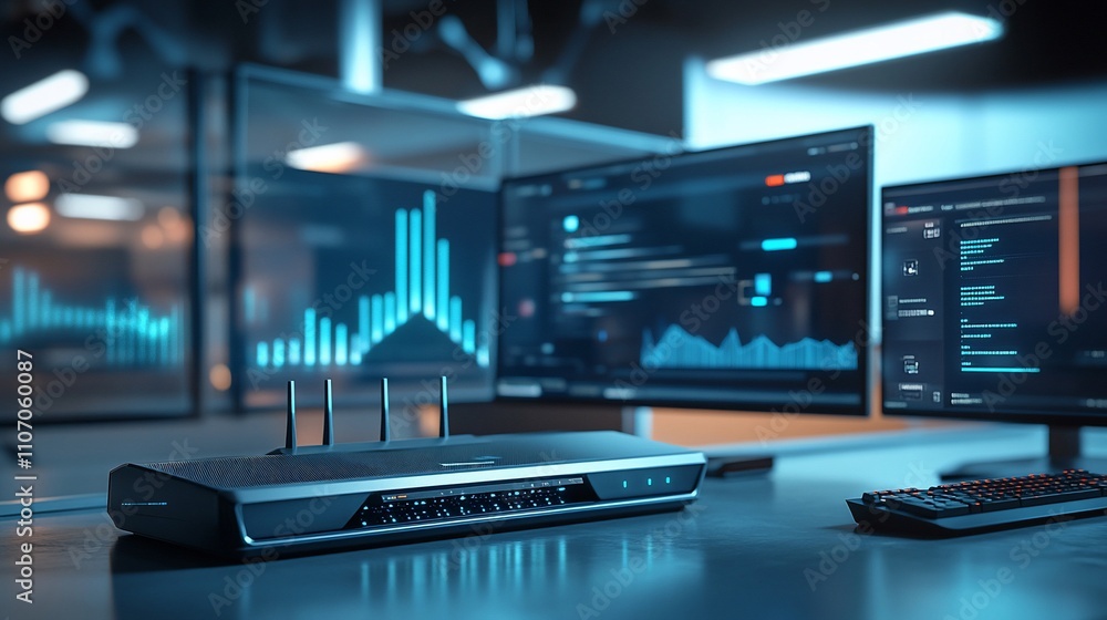 Aufkleber A sleek device with multiple screens displaying data analytics.