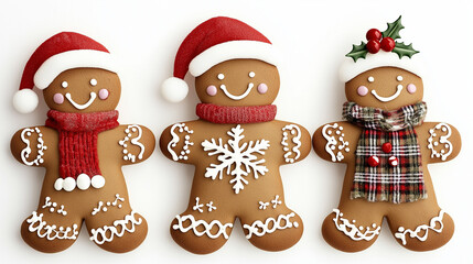Naklejka premium Christmas Cheer Gingerbread Figures in Santa Hats and Holiday Decor