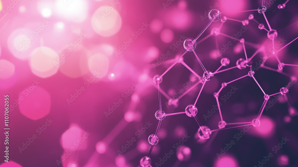 Poster medical or tech dark background with pink hexagon abstract pattern and bright flare. realistic 3d ve
